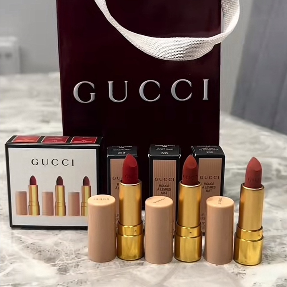 GUCCI LIPSTICK MINI COLLECTION SET ARGENTINA GOLDEN RED AND JANET MATTE